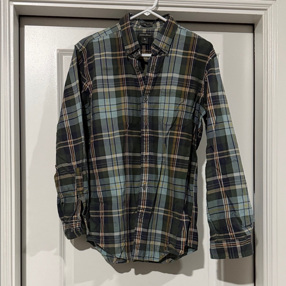 Eddie Bauer Men's Plaid Shirt in Green and Blue